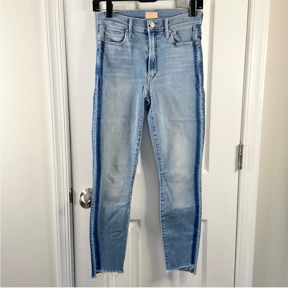MOTHER Light Blue Skinny Jeans with Dark Blue Side Stripe
